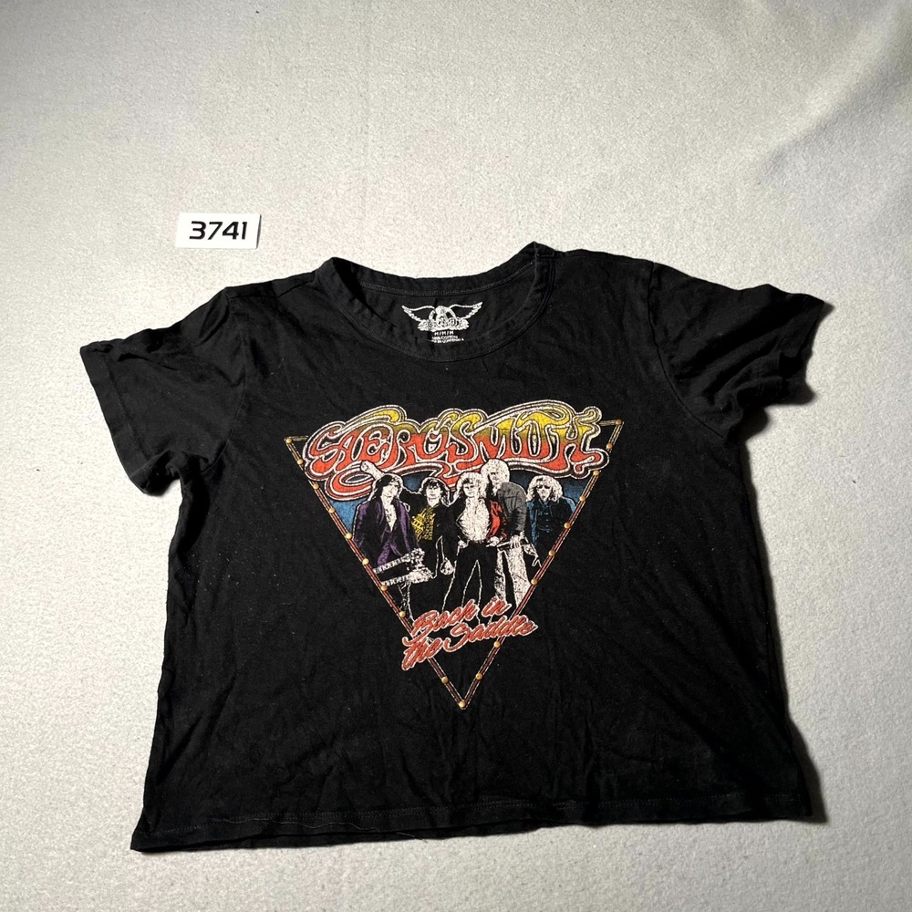 Aerosmith Back T Shirt Mens M Black‎ In The Saddle Graphic Concert Rock Cropped